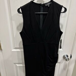 Lulu's Black Sheath Midi Dress V-Neck Sleeveless